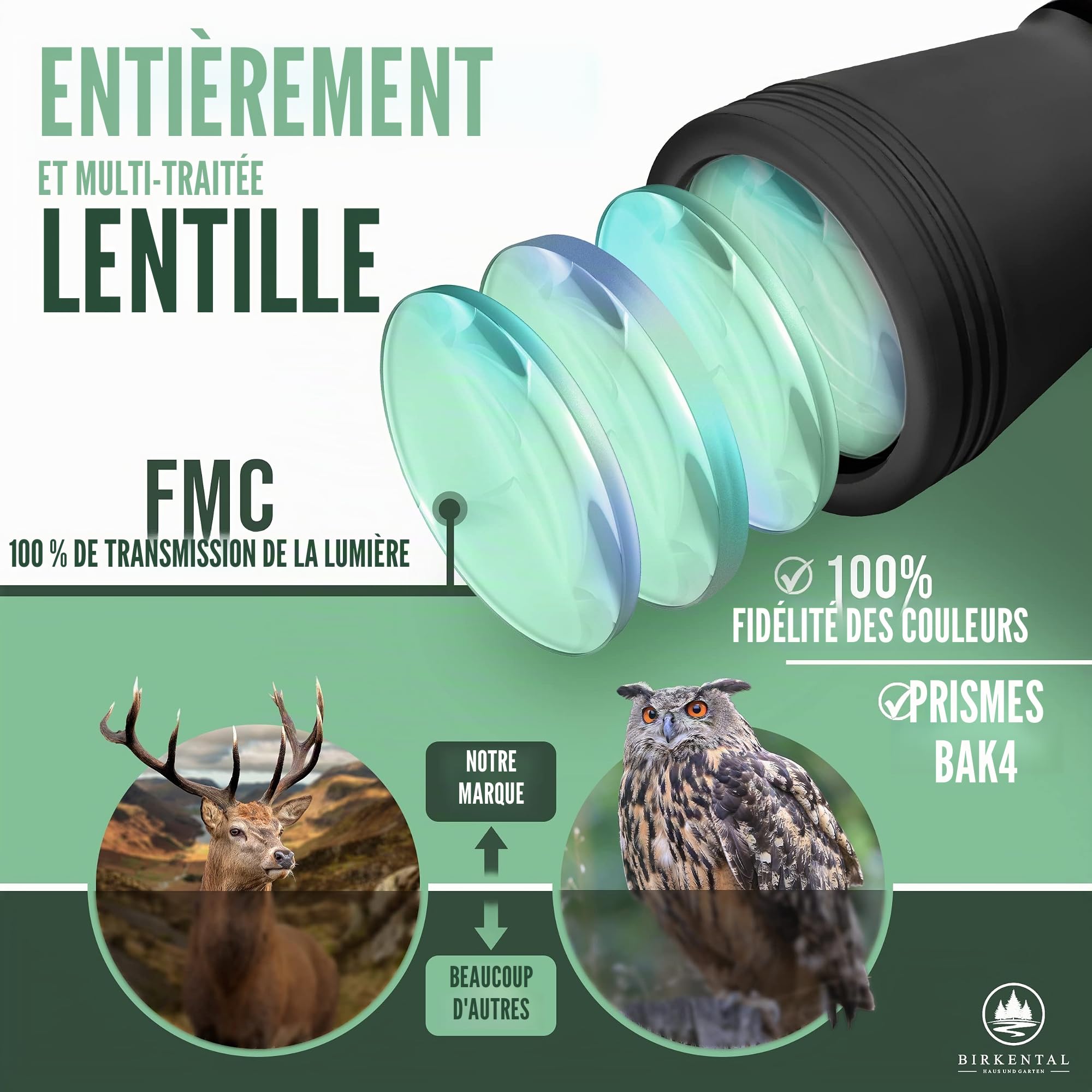 Birkental Jumelles pour Adultes 10x50 avec Accessoires - Zoom HD, étanche, léger, Compact - adapté également aux porteurs de Lunettes - Large Champ de Vision - pour la Chasse, l'astronomie (Noir)