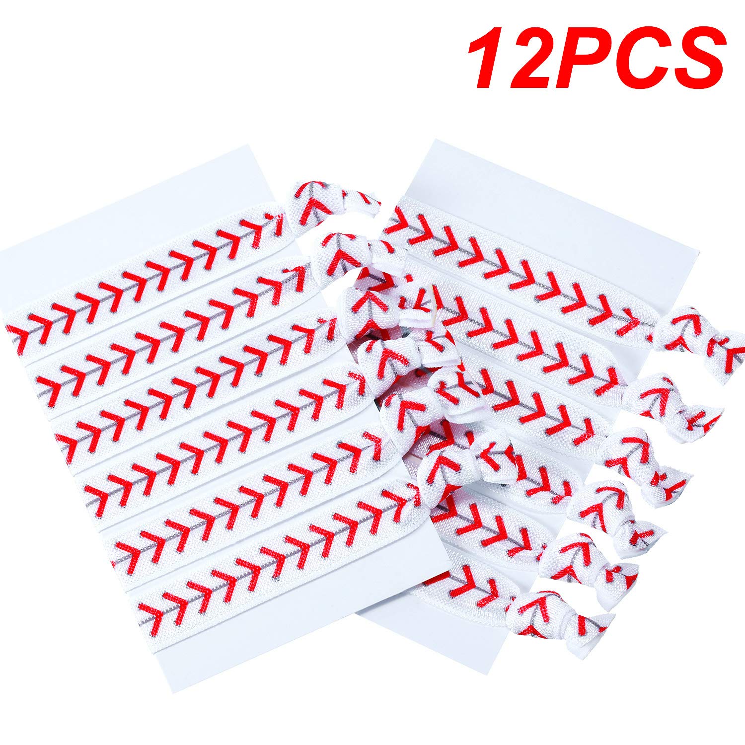 12 Pieces Baseball Hair Ties Girls Baseball Hair Accessories, No Crease Hair Elastics Set for Player and Teams (Baseball Hair Accessories)