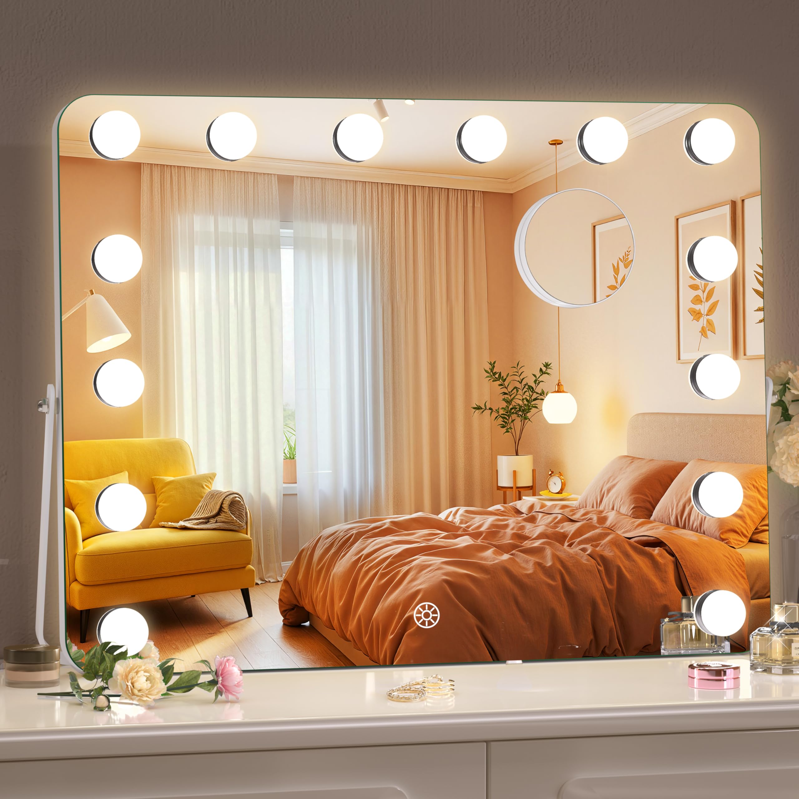 MINISO Vanity Mirror with Lights - 17.7" x 13.8" Hollywood Makeup Mirror with Adjustable Brightness,3 Modes Light, 360°Rotation