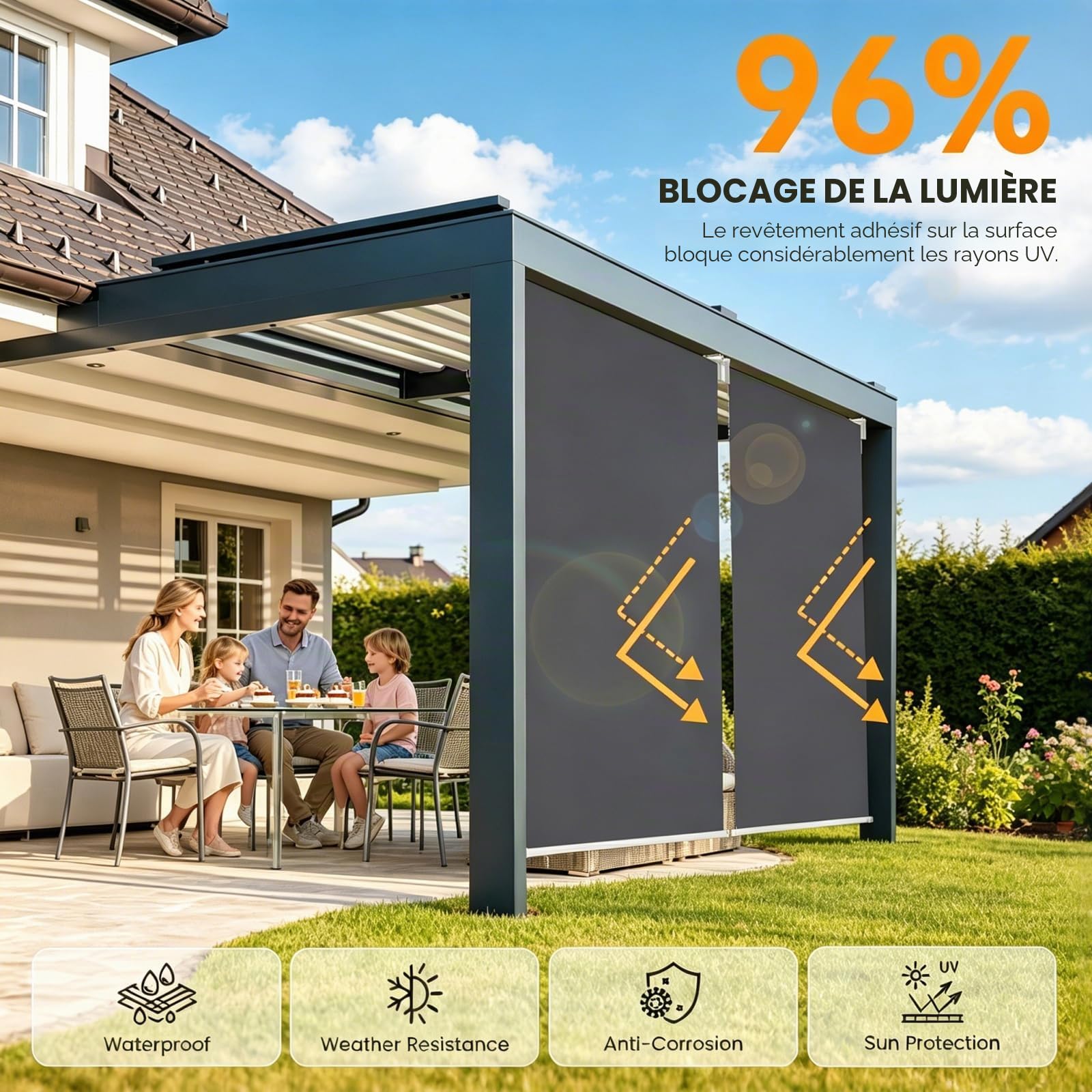 Store Enrouleur Occultant Thermique Isolant 140x240cm, Store Enrouleur Opaque de Protection Protection UV 50+, Stores Extérieur Solaire et Pare-Vue, pour Balcon Terrasse Jardin, Anthracite
