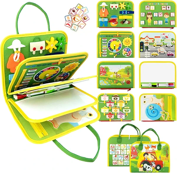 Toddler Busy Board, Farm Busy Book Montessori Toys for 1 2 3 4 Year Old, Sensory Board Preschool Learning Toy Activity Books Birthday for Girls Boys, Travel Toys for Airplane Car