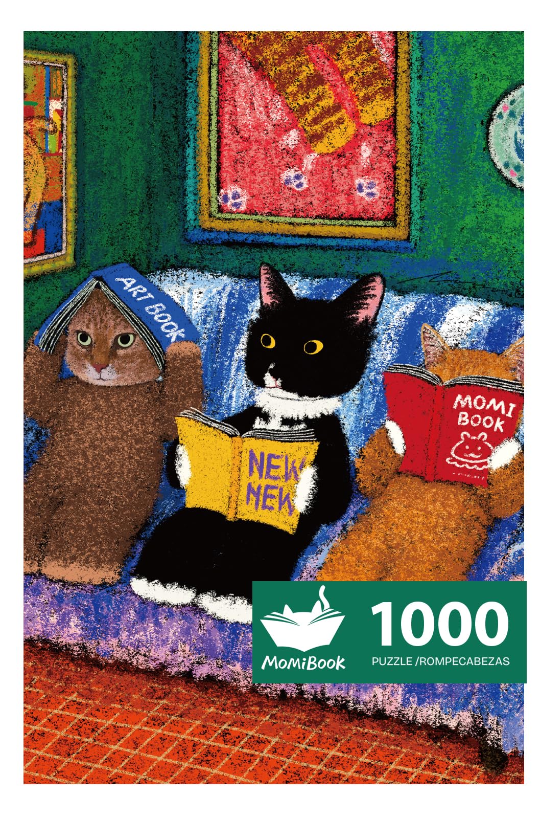 MOMIBOOK Puzzles for Adults 1000 Pieces Jigsaw Puzzles of Cat Book Club, Painting Image Animal Difficult Challenging Hard Impossible Puzzle Unique Funny Party Christmas Birthday Gifts