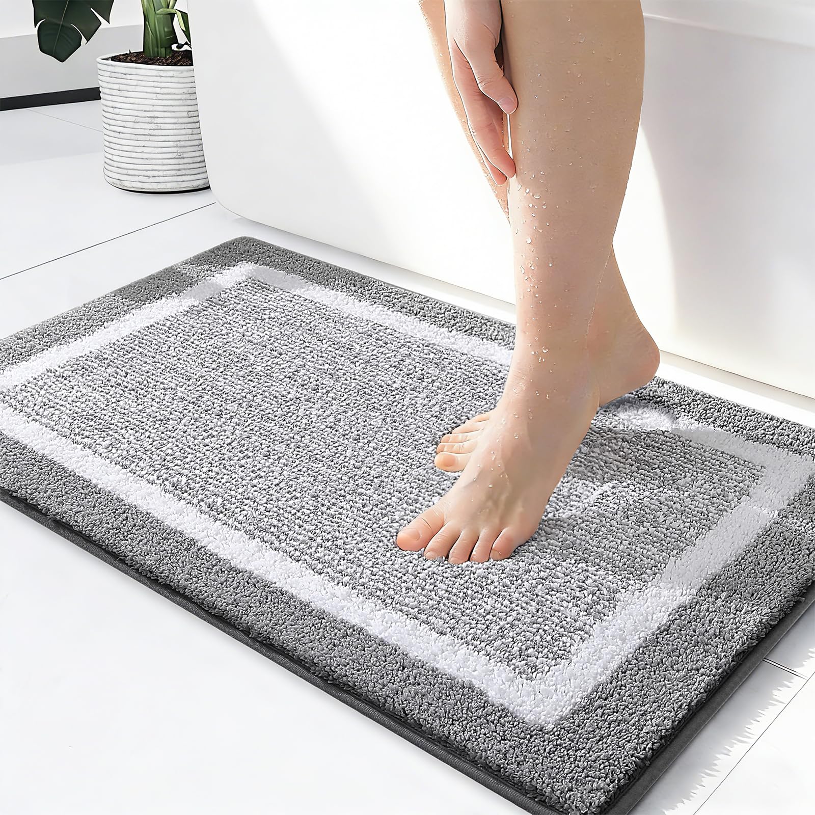 OLANLY Bathroom Rugs 24x16, Extra Soft and Absorbent Microfiber Bath Mat, Non-Slip, Machine Washable, Quick Dry Shaggy Bath Carpet, Suitable for Bathroom Floor, Tub, Shower (Small, Grey)