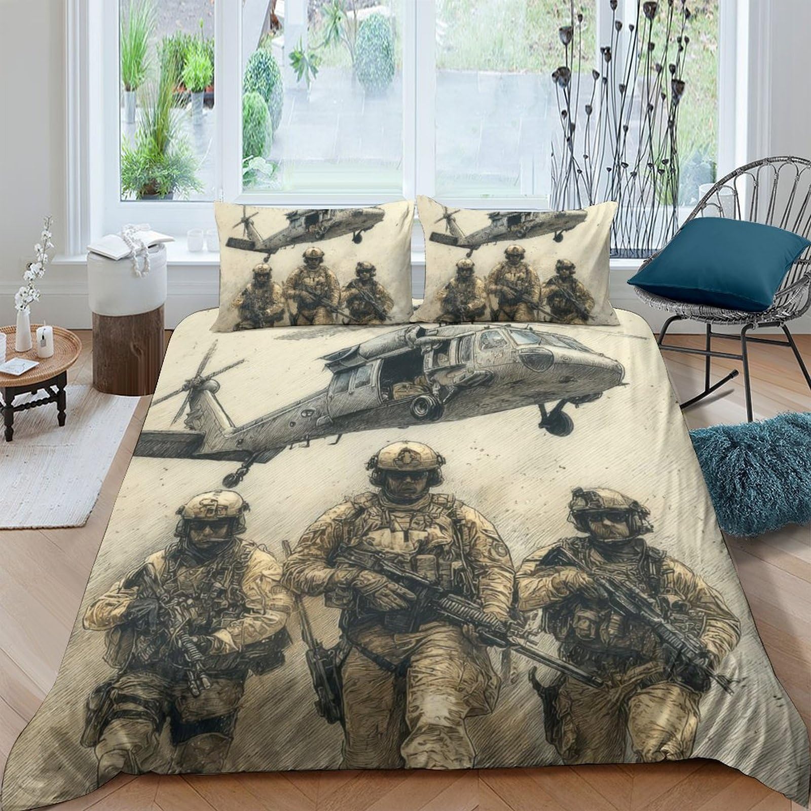 Ctjqhvkz Style-3 3D Printed Military Helicopter Fitted Sheet Microfiber Soft Camouflage Army Soldier Bed Cover For Bedroom Guestroom Decor Single（135X200cm）