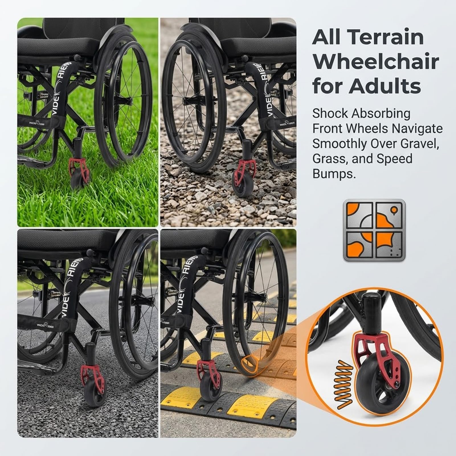 Sedia a Rotelle Sportiva Pieghevole Alluminio Autopropulsiva Manuale (Red,36cm)