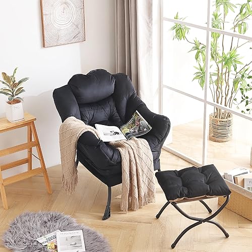 Miniatura 9 de LITA Silla Lazy con otomana, sofá tapizado de acento moderno, silla de lectura con reposabrazos y un bolsillo lateral para sala de estar, dormitorio