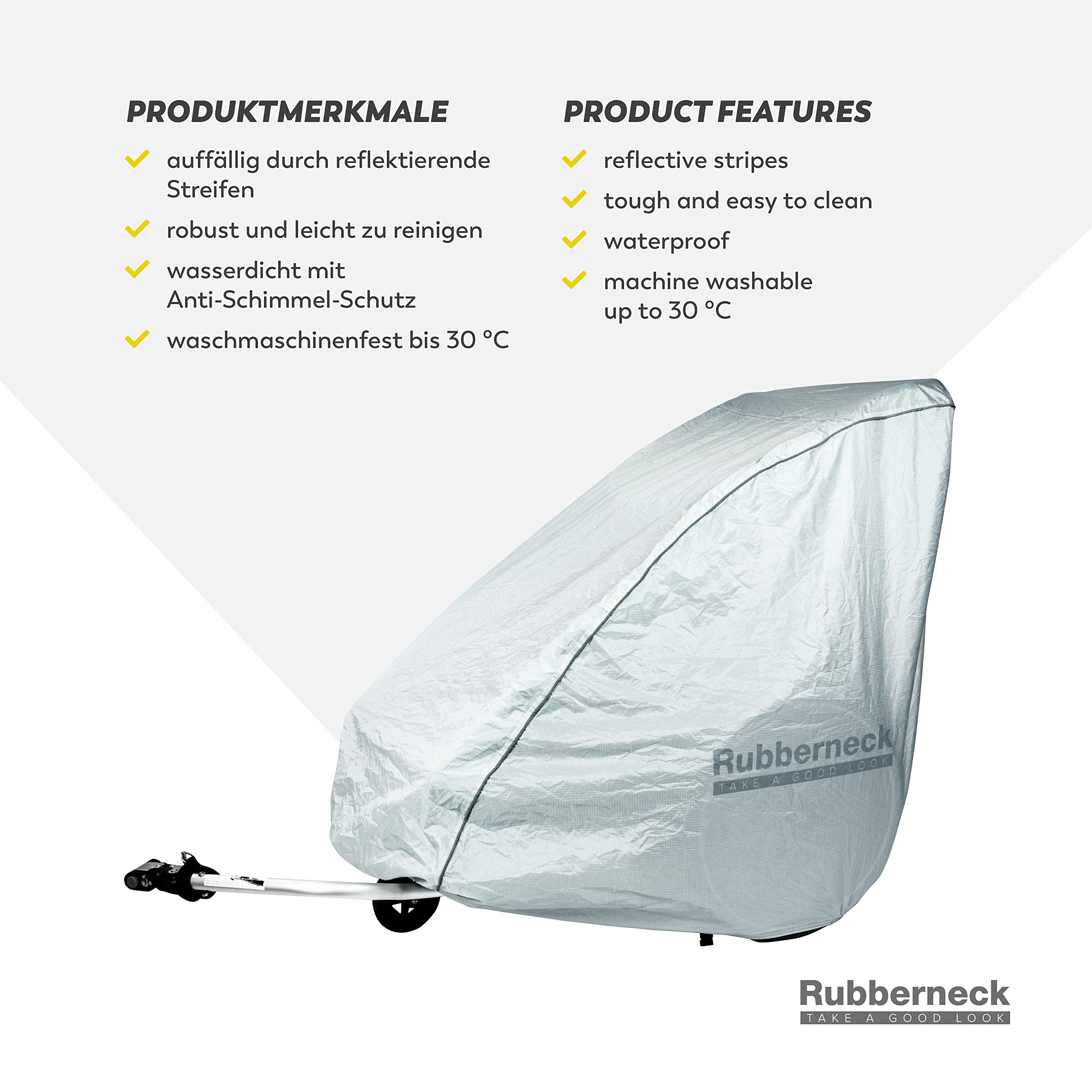 Rubberneck Abdeckung für Fahrradanhänger, alle Modelle, wasserdicht, reflektierendes Material Baby
