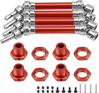 4Pcs ShareGoo Front Rear Drive Shaft CVD Driveshaft w/Hex Adapter Compatible with 1/8 Arrma Typhon 4x4 3s BLX Typhon 550 Mega 4x4 RC Car Upgrades Parts (Red)