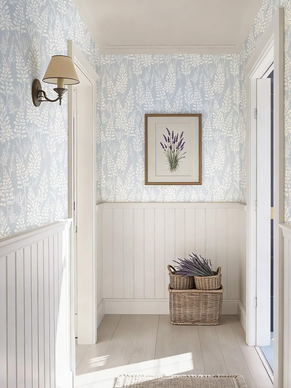 Ismoon Floral Peel and Stick Wallpaper Boho Blue Contact Paper 17.3'' x 393'' Neutral Wallpaper Renter Friendly Removable Self-Adhesive Wall Paper for Bedroom Kitchen Wall Decor Vinyl