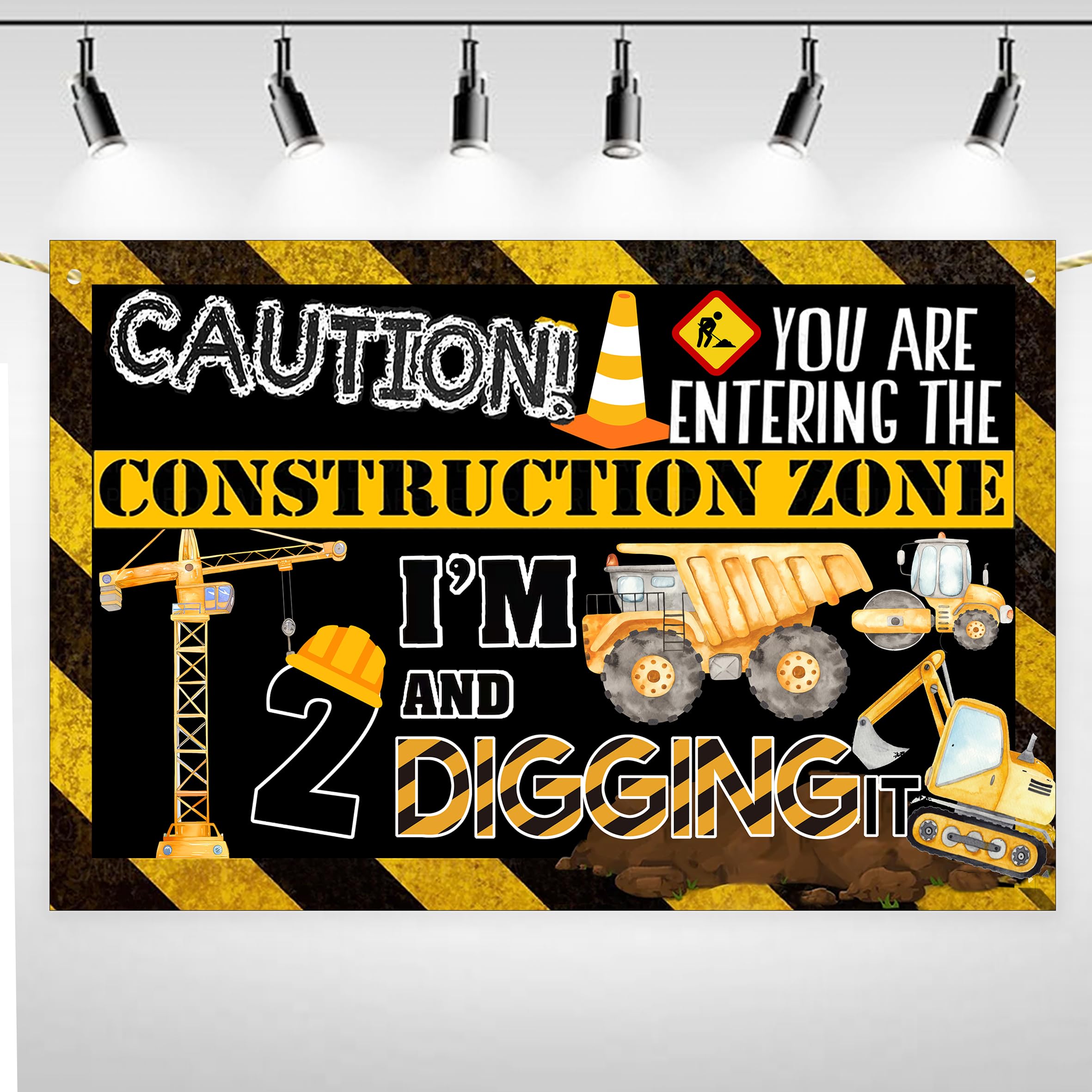 Hanviync Construction 2nd Birthday Party Banner, 2nd Birthday Party Backdrop for Boys