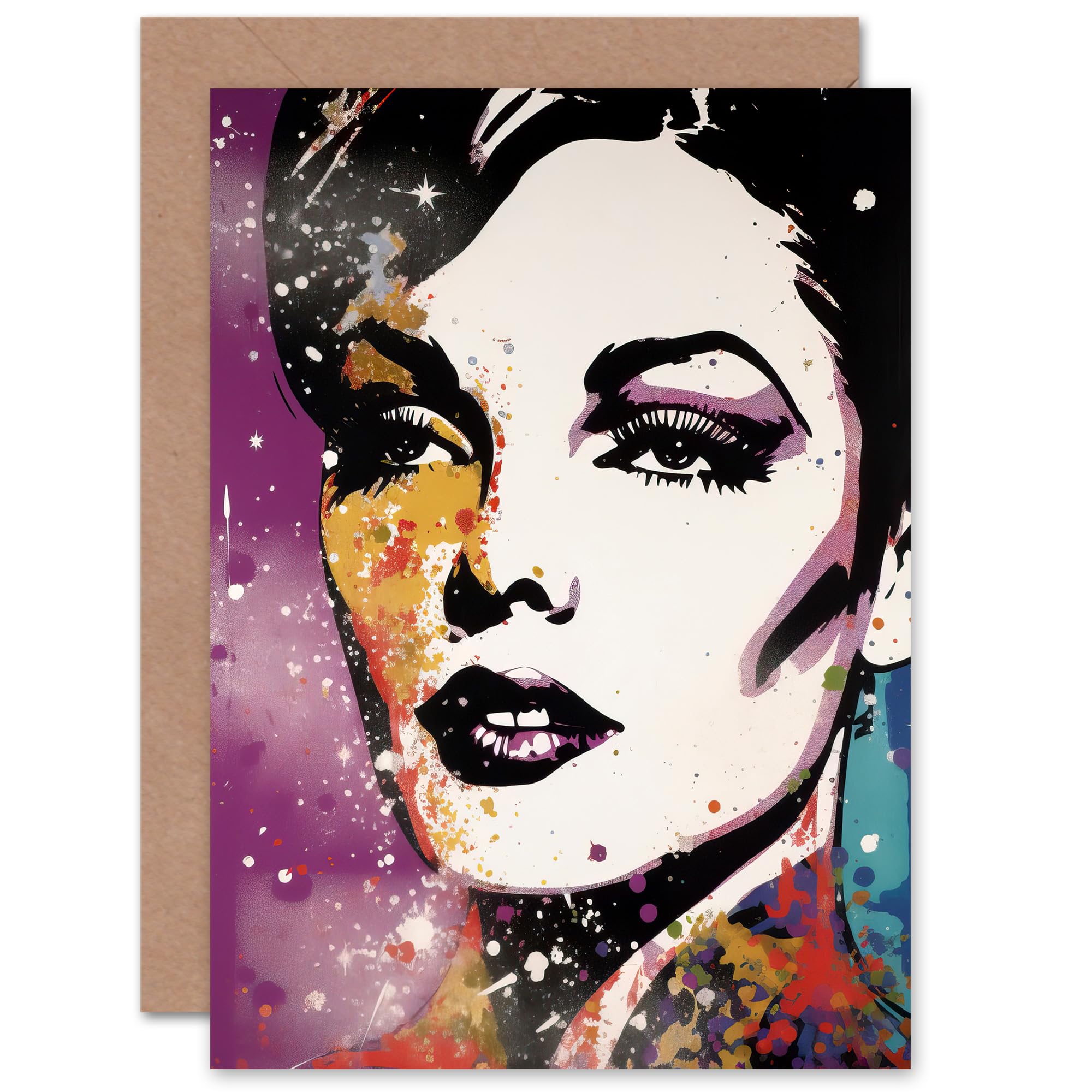 Artery8 Greeting Card - Colourful Glamour Face Woman