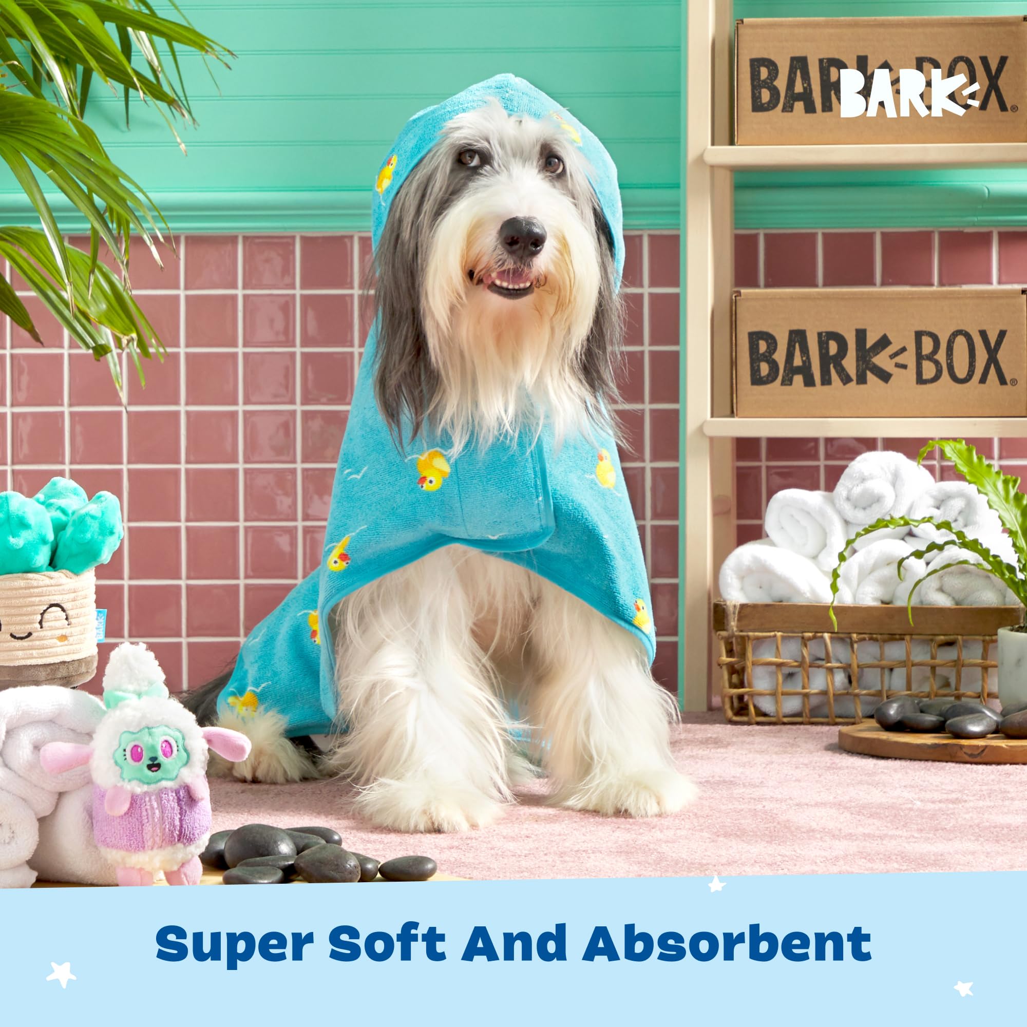 Barkbox Dog Bathrobe Fast Drying with Hook and Loop Closure & Wrap Tie Snuggle, Cute Dogs Clothes, Easy to Clean, Machine Washable, Dog Coats and Tumble Dry Low - Rubber Duck, Medium