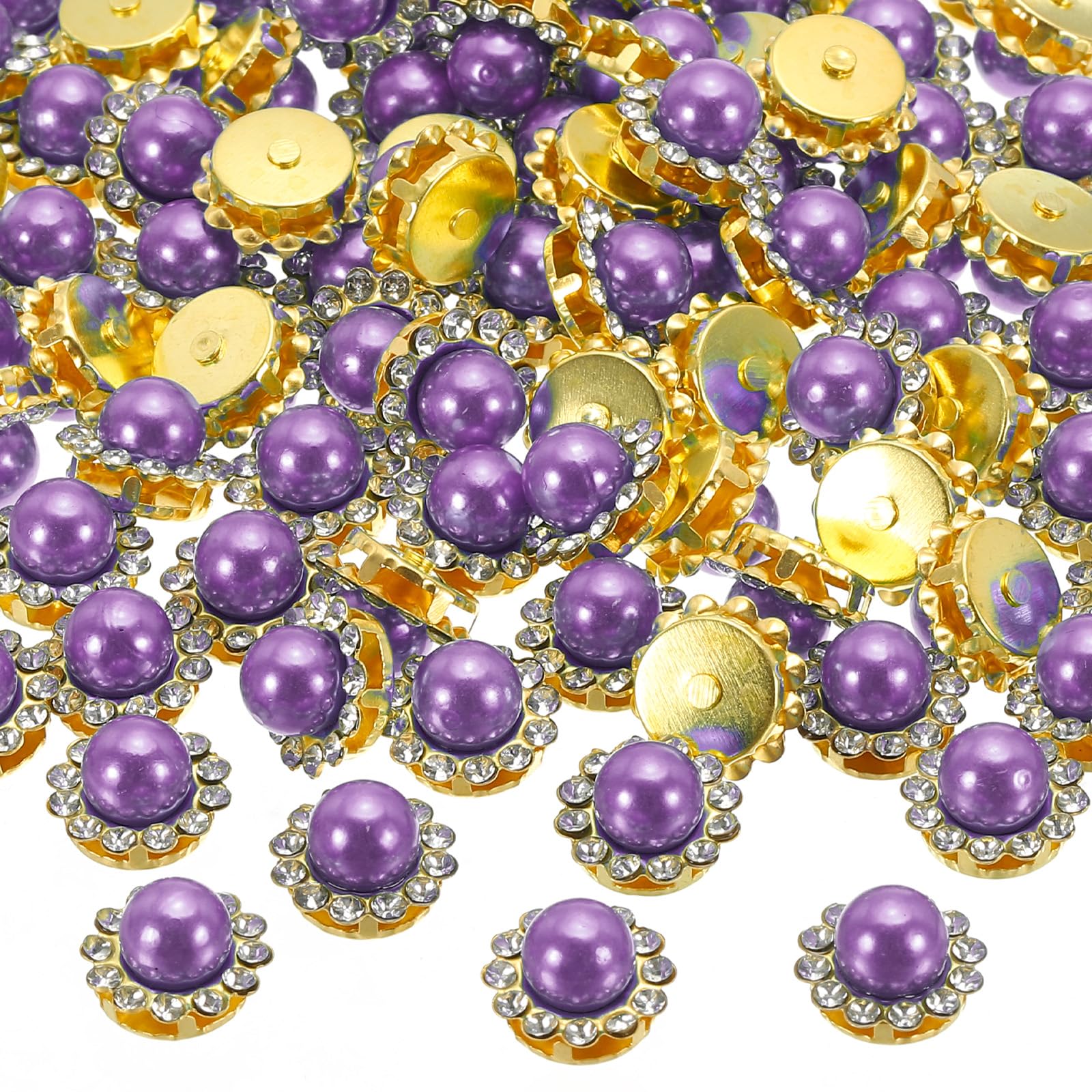 PATIKIL 12 mm Flower Claw Sew on Pearls Rhinestones