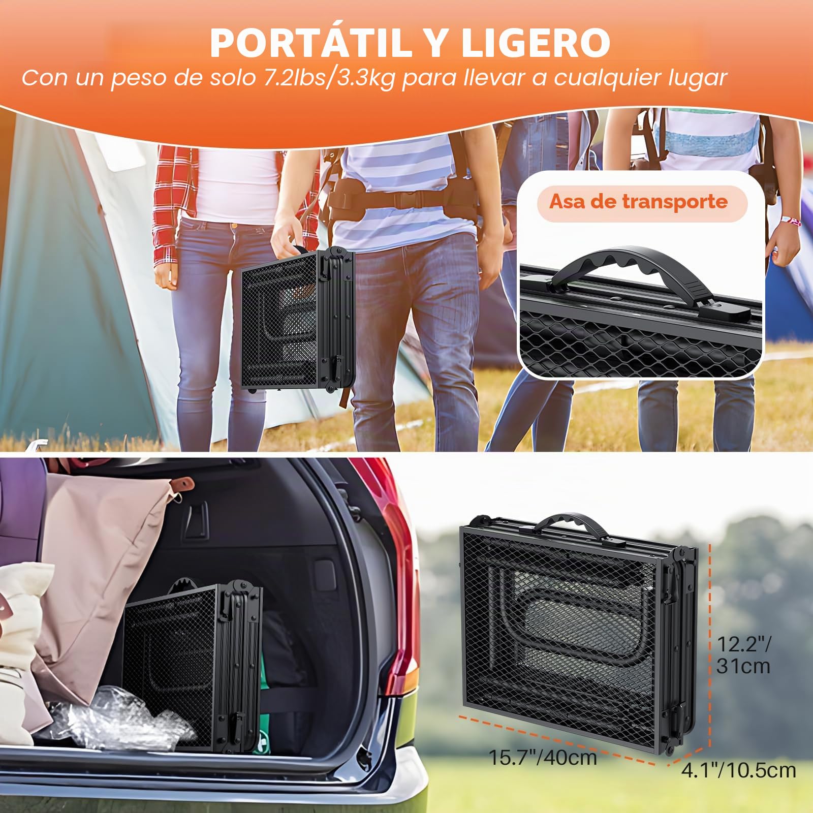 FUNYKICH Mesa Plegable Portátil para Barbacoa 87x40cm, Mesa Plegable Camping Alturas Ajustables (26/48/70cm), Superficie de Malla Aluminio Impermeable, Montaje Rápido, para Camping, Jardín y Fiestas