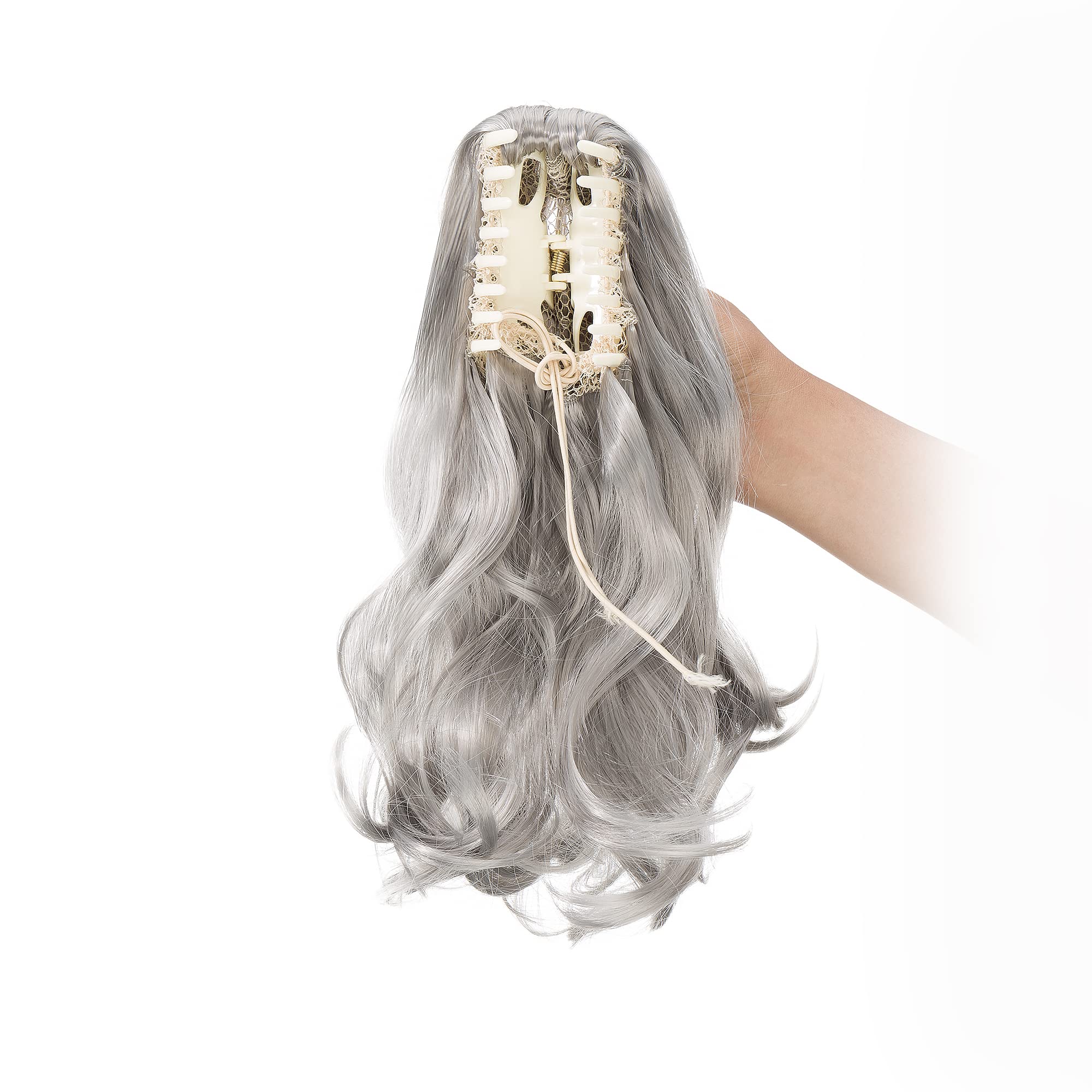 30cm Coda di Cavallo Extension Coda Capelli Ricci Posticci per Capelli Mossi Ondulati con Pinza Claw on Ponytail Lunghi/Corti Sintetici Grigio scuro