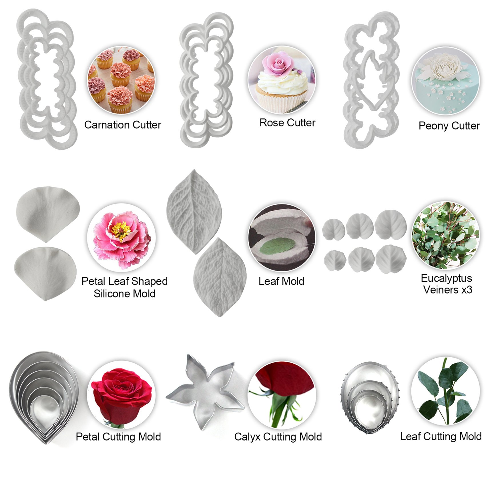 musykrafties Fondant-Blumenherstellung, Basis-Kits, 55-teilig, 23 Sets