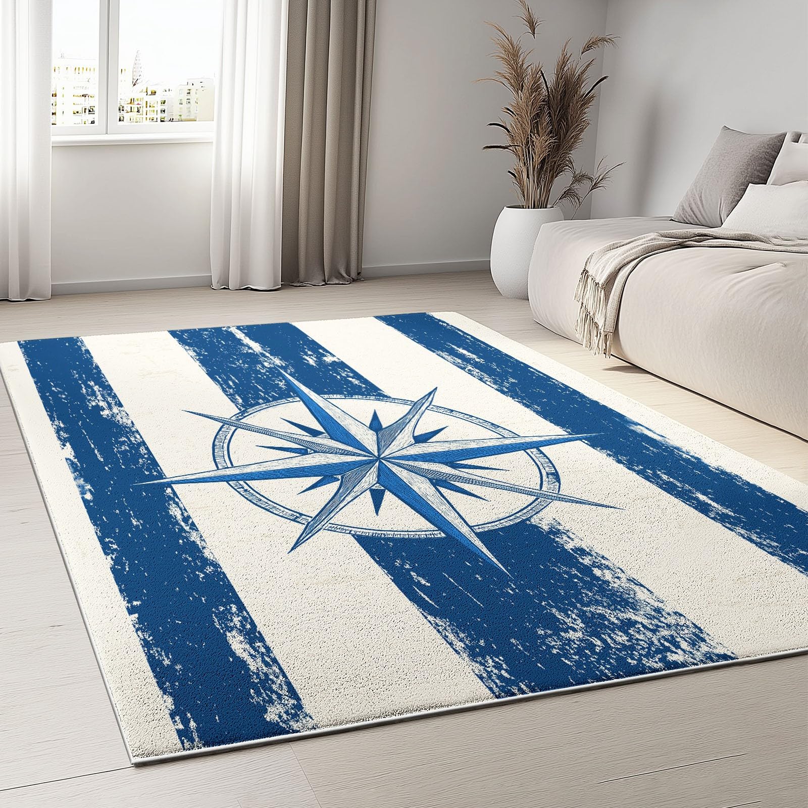 Tapis à poil ras bleu marine 120 x 180 cm lavable pour moquette entrée et séjour