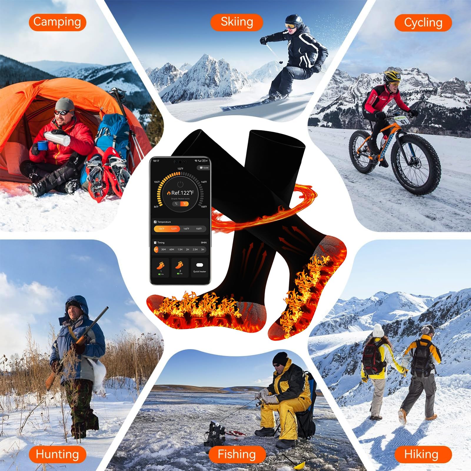 Heated Socks for Men & Women with App Control 5000mAh*2 Rechargeable Electric Heated Socks Up to 9 Hours Washable Warm Socks for Outdoors Work Skiing Hunting Riding Cycling Hiking Camping Xmas Gifts