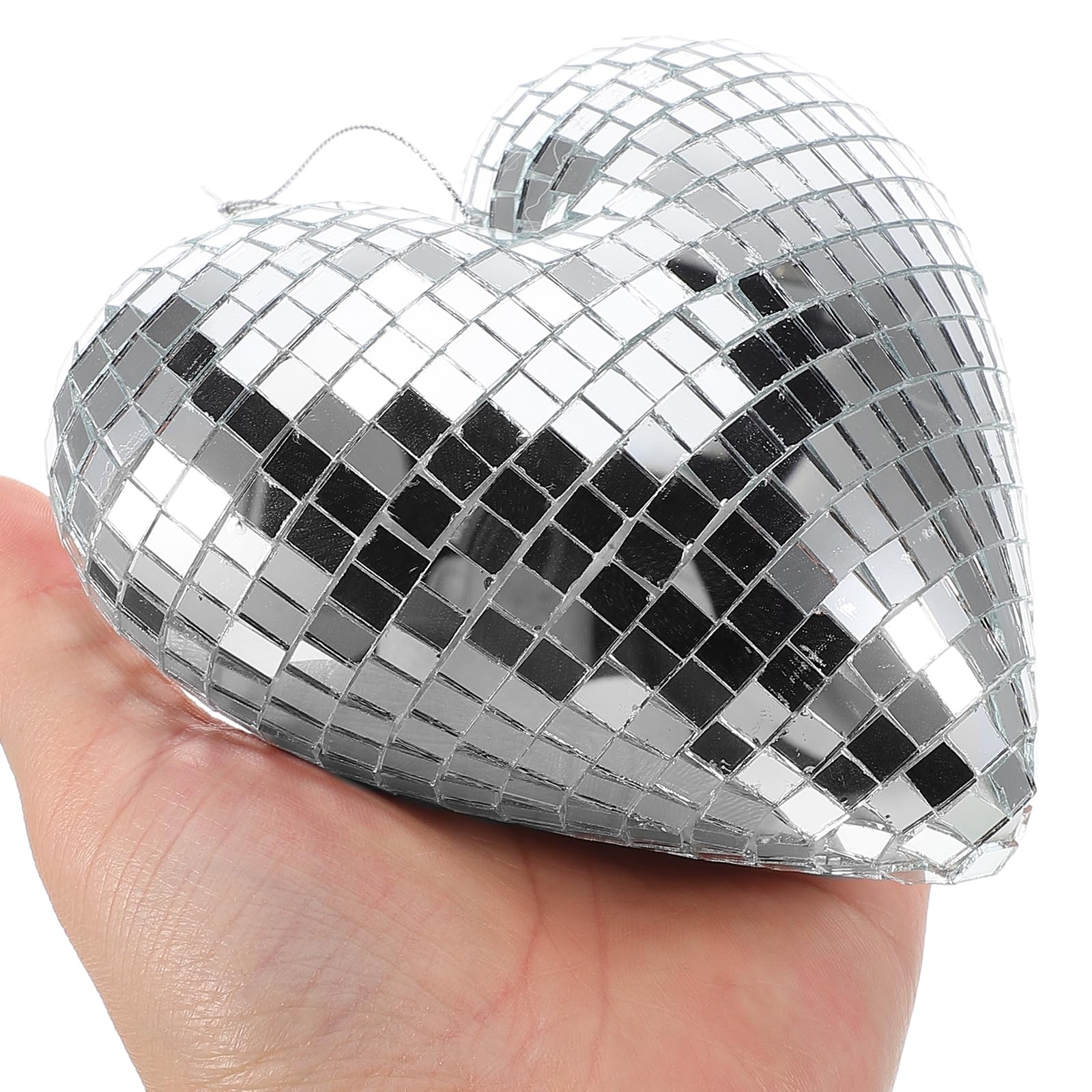 LUOZZY Disco Ball Ornaments Loving Heart Shaped Disco Ball Pendents with Rope Glitter Reflective Disco Ball Hanging Ornaments for Disco Theme Party Decoration - Silver