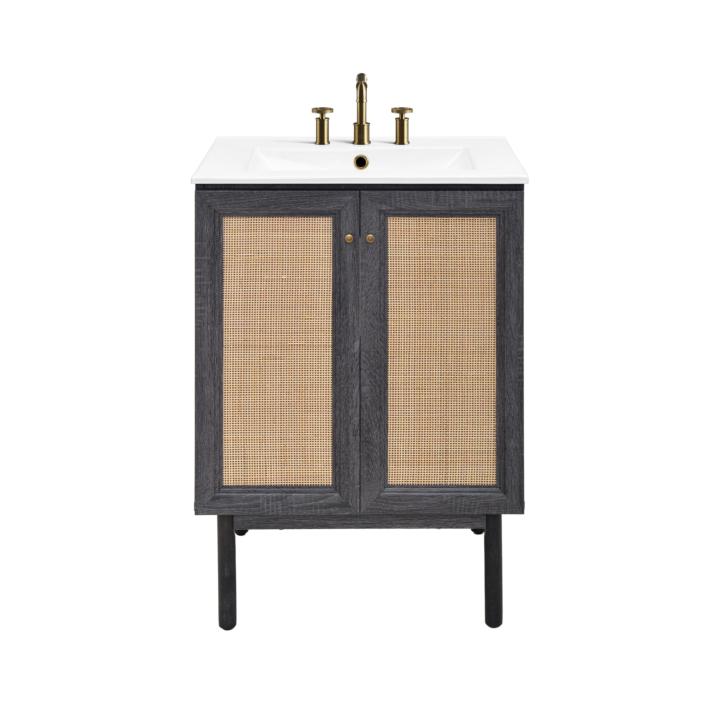 Swiss Madison Classe 24 in. Black Oak Bathroom Vanity with White, 3-Hole Ceramic Sink Top