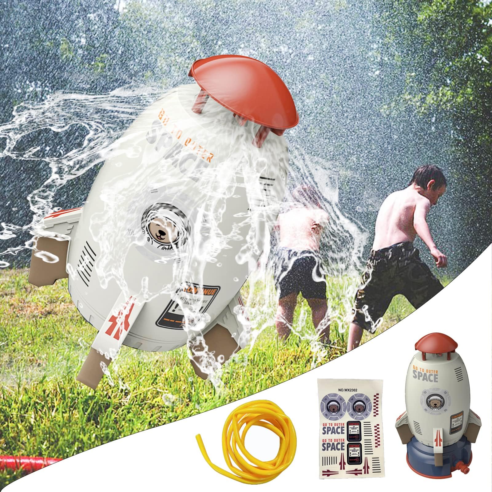 Rocket Toy, Outdoor Yard Sprinkler Toy Rocket Sprinkler Summer Toy | Water Pressure Control Flight Altitude | Water Sprayer Toys for Kids 3 Years and Up (Gray)