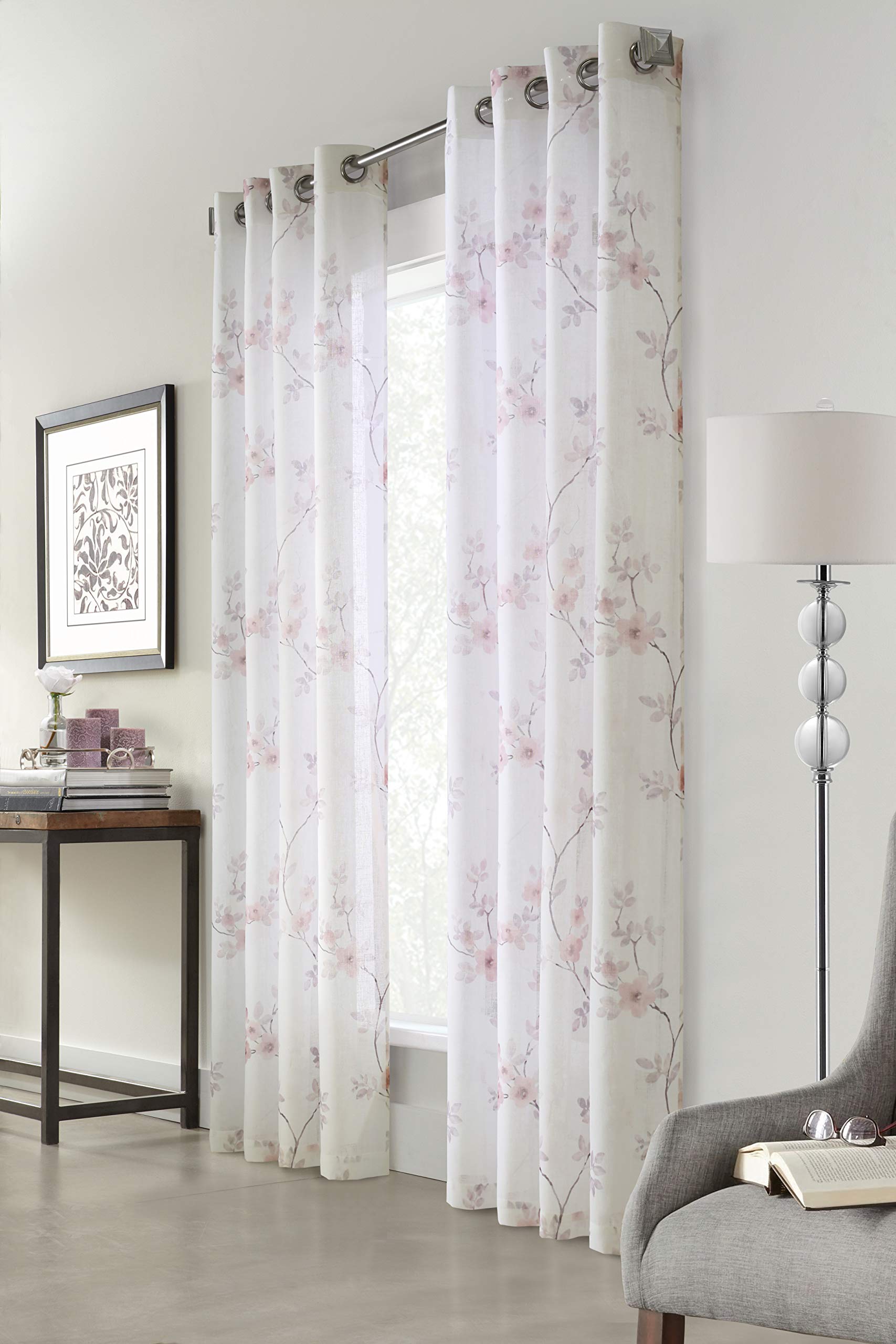 LOFT LIVINGBloom Faux Linen Grommet Printed Curtain Panel 50" x 63" in Blush