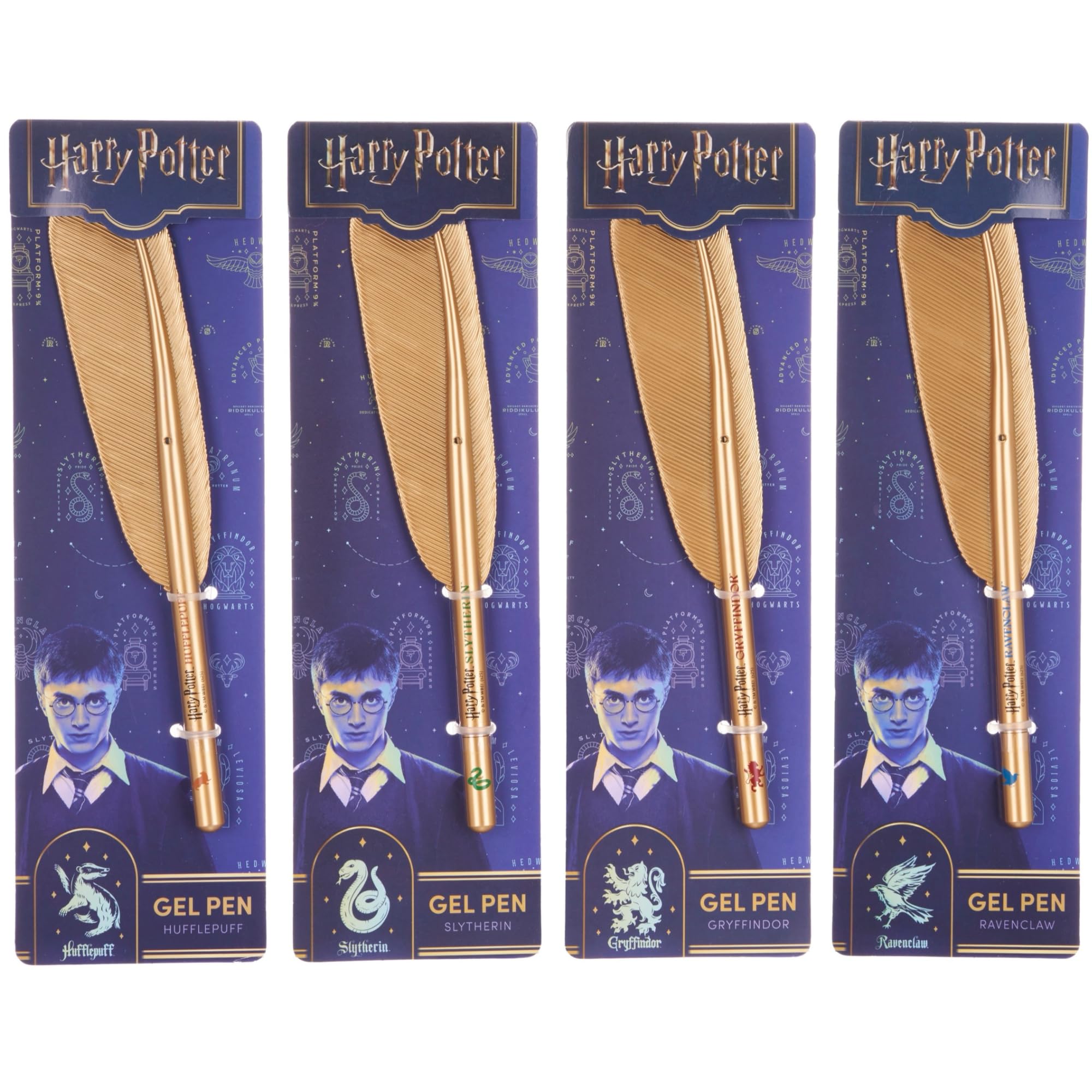 Wizarding World Harry Potter Gel Quill Pens Complete Set of All 4 Houses Gryffindor, Slytherin, Ravenclaw & Hufflepuff