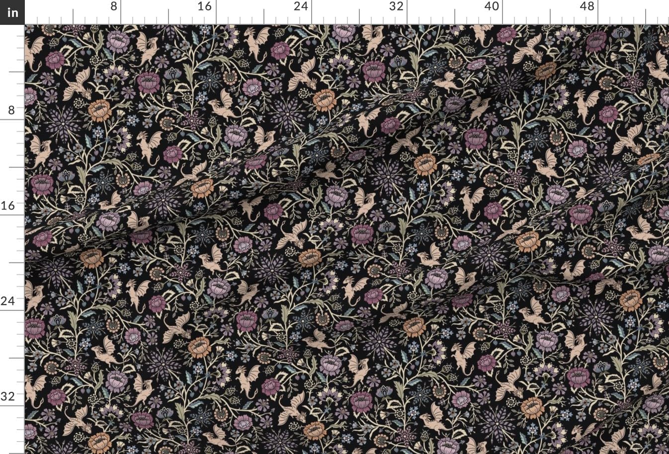 Spoonflower Fabric - Fantasy Floral Fairy Tale Gothic Black Purple Traditional Floral Printed on Minky Fabric by the Yard - Sewing Baby Blankets Quilt Backing Plush
