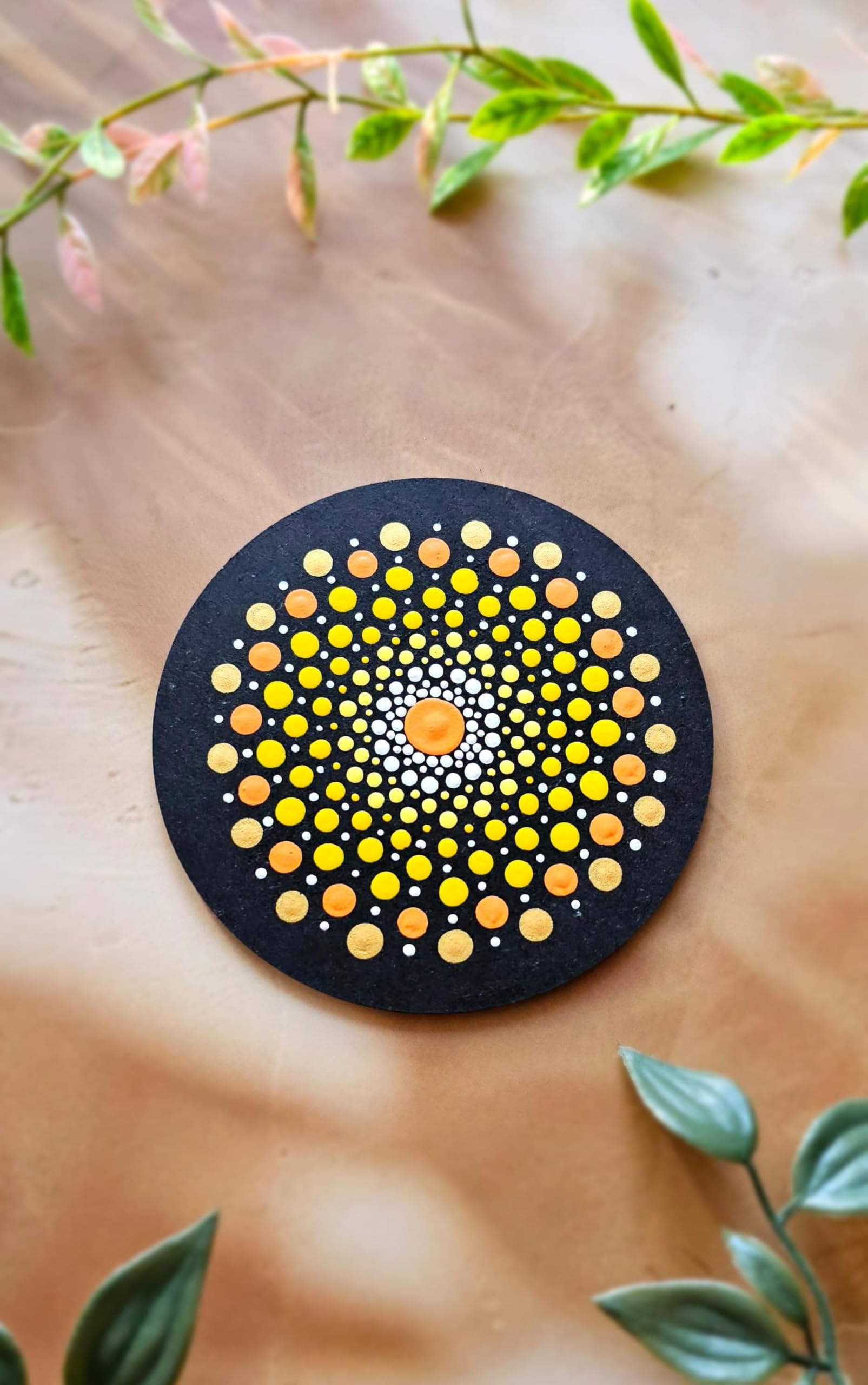 Handmade Dot Mandala Wall Plate –4 Inch Round Wooden Decorative Art | Multicolor Concentric Dot Design | Acrylic Dot Painting | Boho Wall Decor | Hand-Painted Mandala Wall Hanging (Set Of 6)