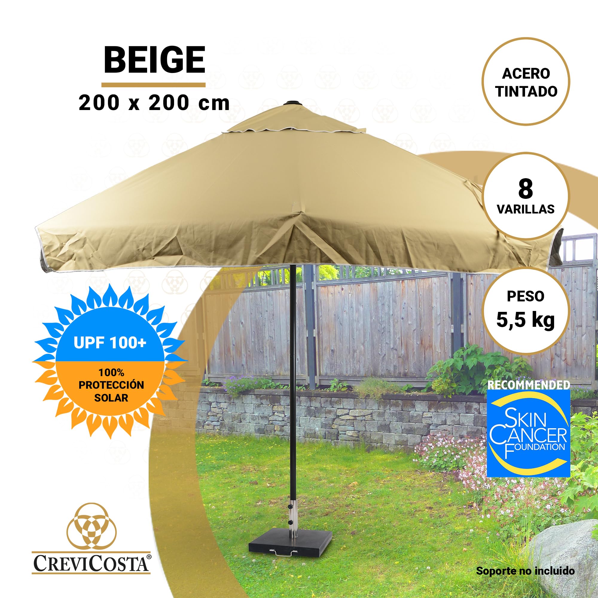 CREVICOSTA QUALITY MARK MARCAS DE CALIDAD - Sombrilla/Parasol cuadrada 2 x 2 m (Beige)
