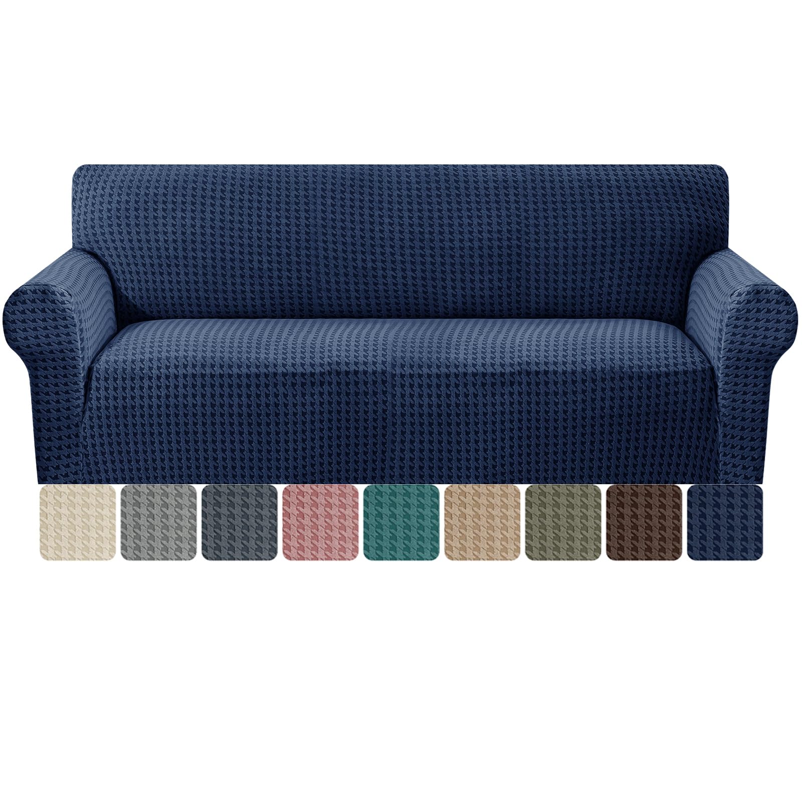 MAXIJIN Stretch 3 Seater Couch Cover Sofa Covers (71"-91" Washable Sofa Slipcovers with Non-Slip Foam & Elastic Strap, Dog Cat Pet Friendly Furniture Protector (Navy Blue, 3 Seater)
