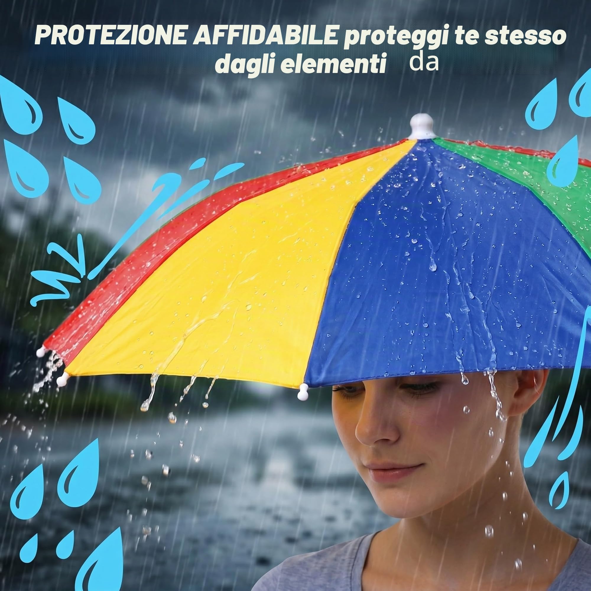Cappello Ombrello da Testa Mani Libere, Protezione Solare e Pioggia per Pesca, Golf, Giardinaggio e attività all'Aperto per Adulti e Bambini