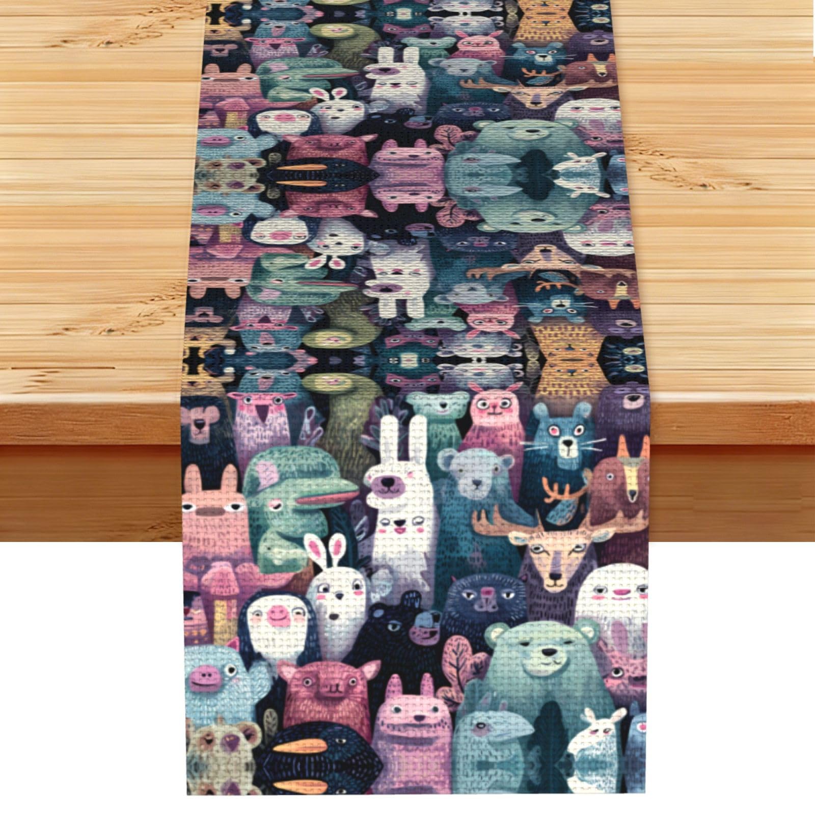 Animal Graffiti Linen Feel Table Runner Wedding Party Home Decoration