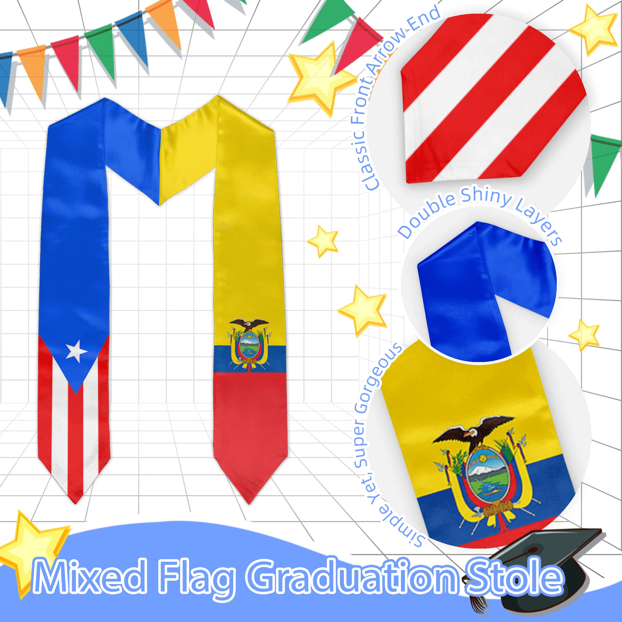 Vcmaluco Customized Graduation Stole Graduation Sash with Mixed Country Flag Graduation Gift for International Student