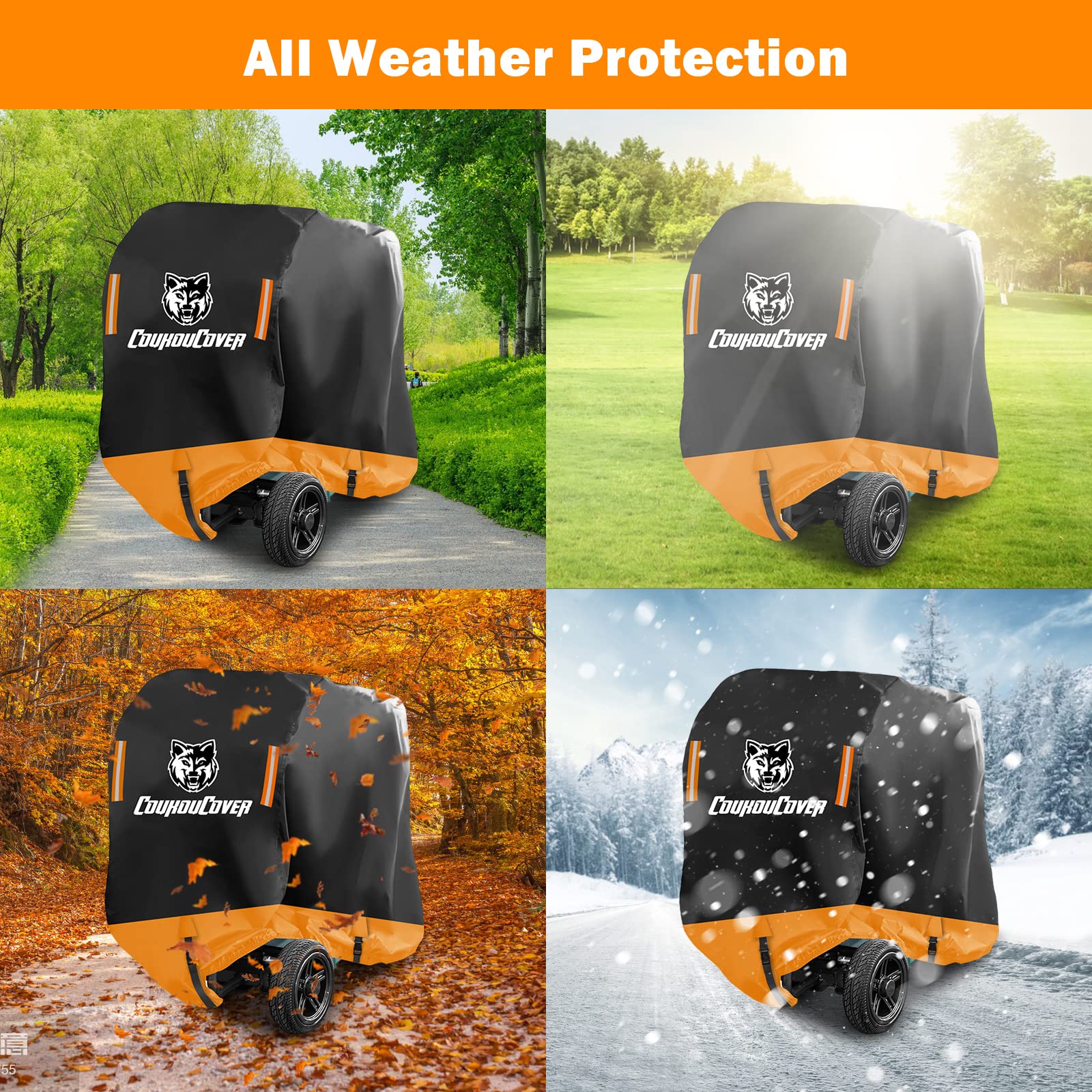 Funda de Almacenamiento para Scooter de Movilidad, Tela Oxford 600D, Impermeable y Duradera, Adecuada para 67 Pulgadas de Largo, con Tiras Reflectantes y Correas Triangulares Resistentes