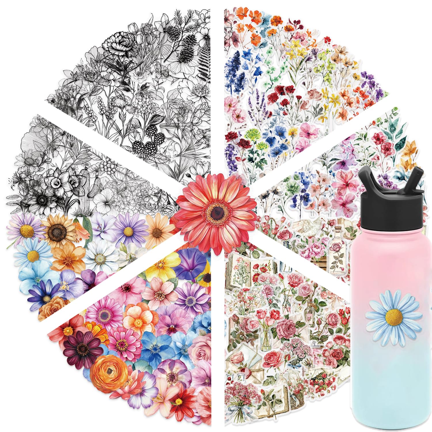 200 Pcs Vintage Flower Scrapbooking Sticker Set, Retro Journaling Supplies