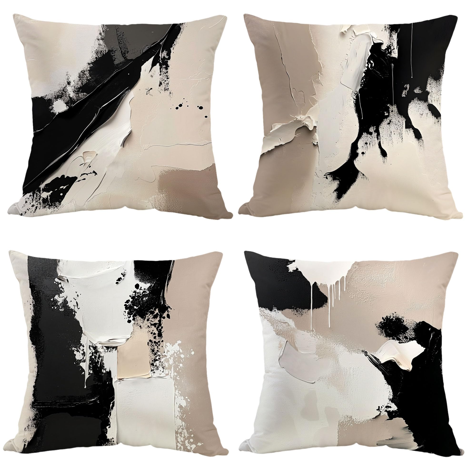 Black White Modern Throw Pillow Covers,Neutral Abstract Art Pillow Case,Decorative Pillow Covers for Bedroom Living Room,Abstract Art Pillow Cover