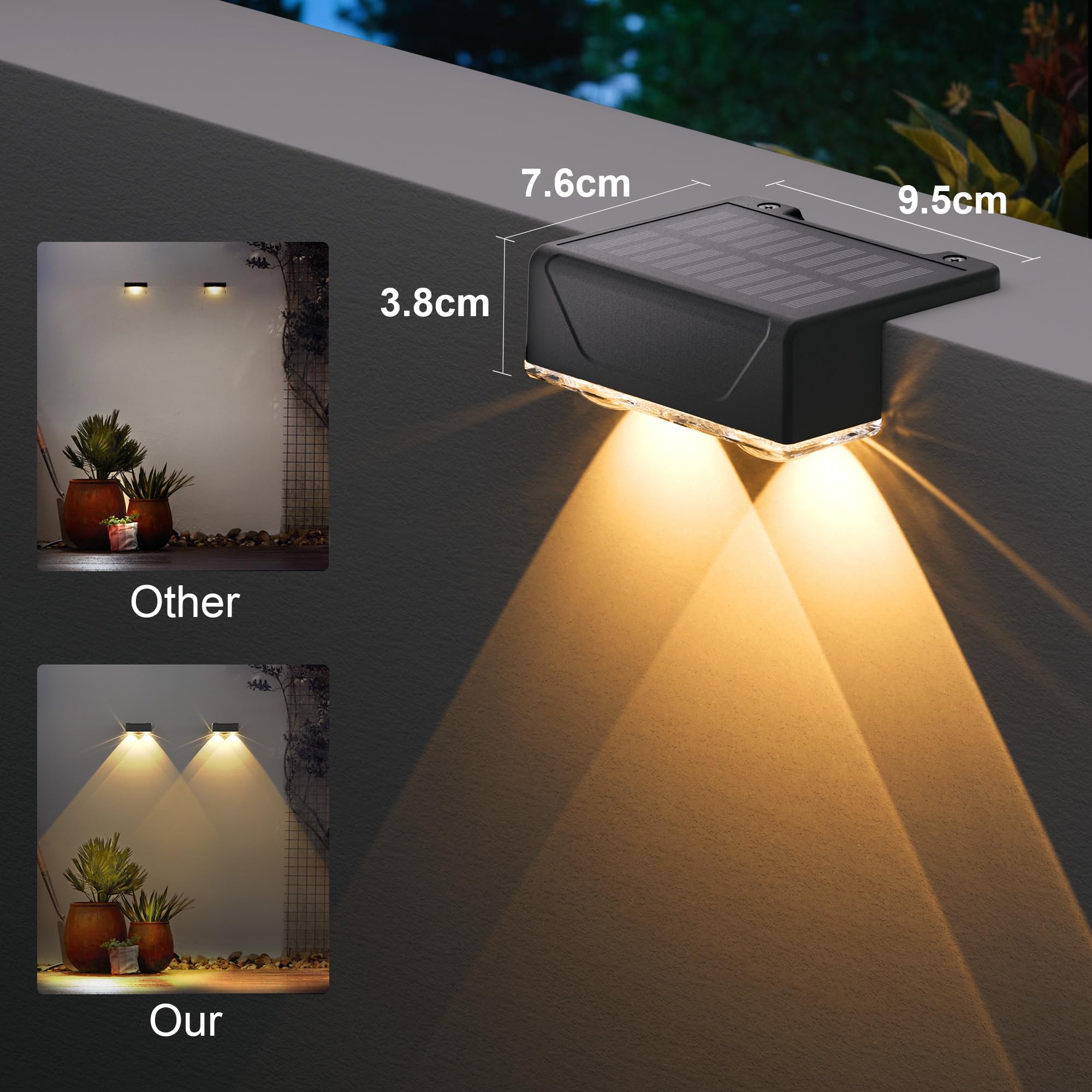 ELLASAY Aplique Solar Pared Exterior: 8 Modos de Iluminación Con RGB Solar Powered Lámparas - Impermeable IP65 - Luces Decoración de Jardín Patio Porche Valla Terraza (Lente-8 Pack)