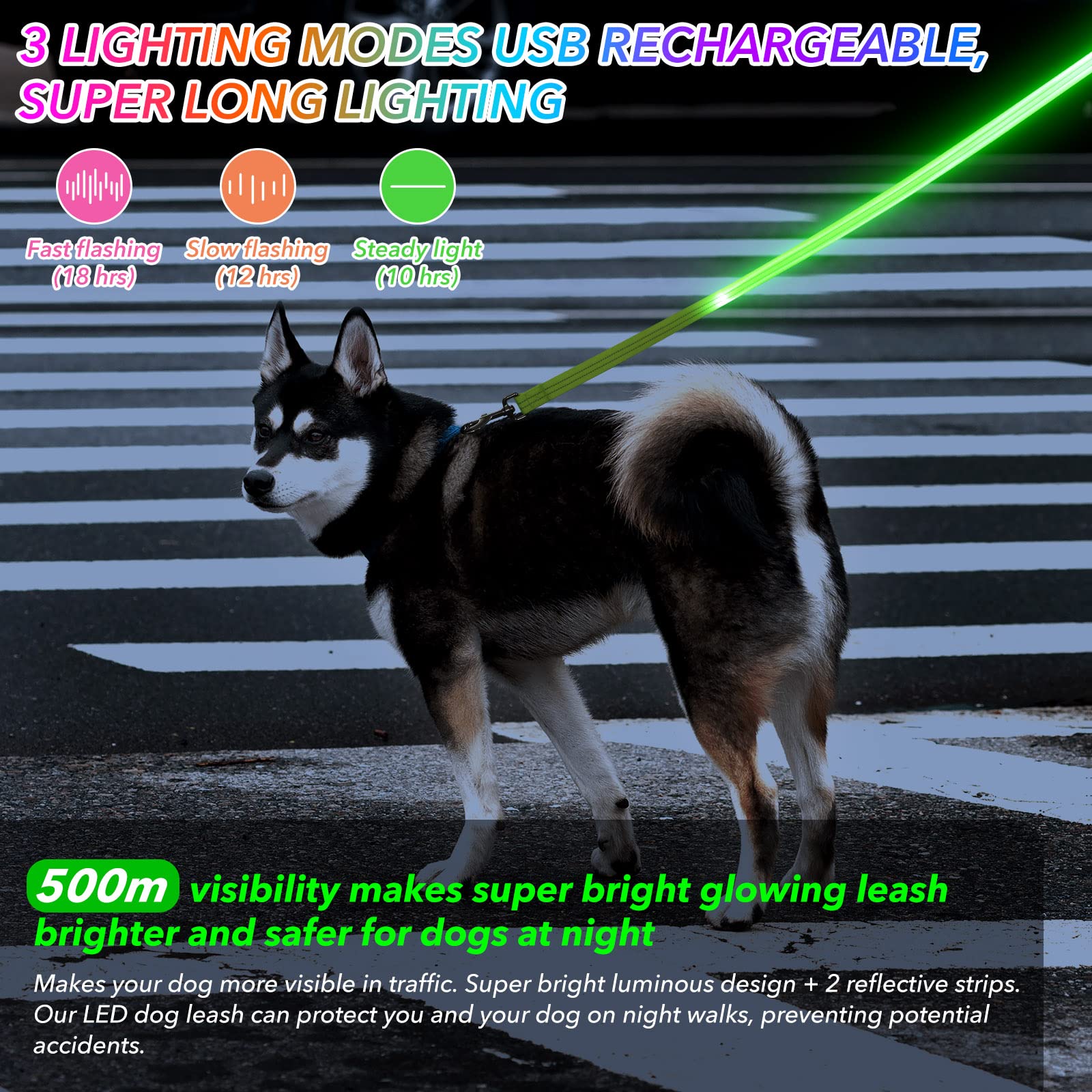 ChalkLit Led Dog Leash, 4 Ft Light Up Soft Rechargeable Dog Leash, Waterproof, Nylon Reflective Leashes with Padded Handle for Night Walking, Safety Glow in The Dark Dog Leash for Large Medium Pets