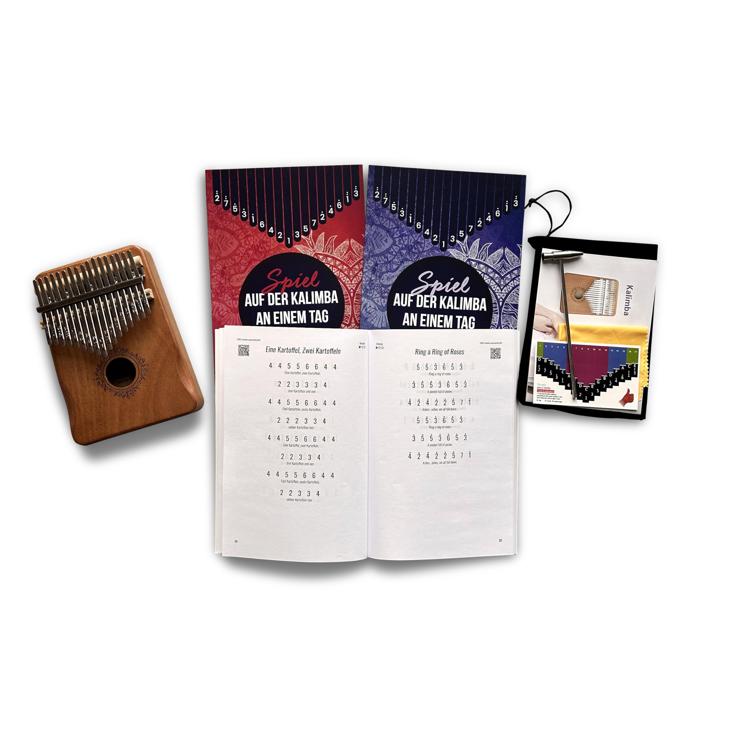 Spiel auf der Kalimba an einem Tag! Mega-Paket: Kalimba mit 17 Tasten + 3 Bücher für Anfänger + 246 einfache Lieder & Videoaufnahmen