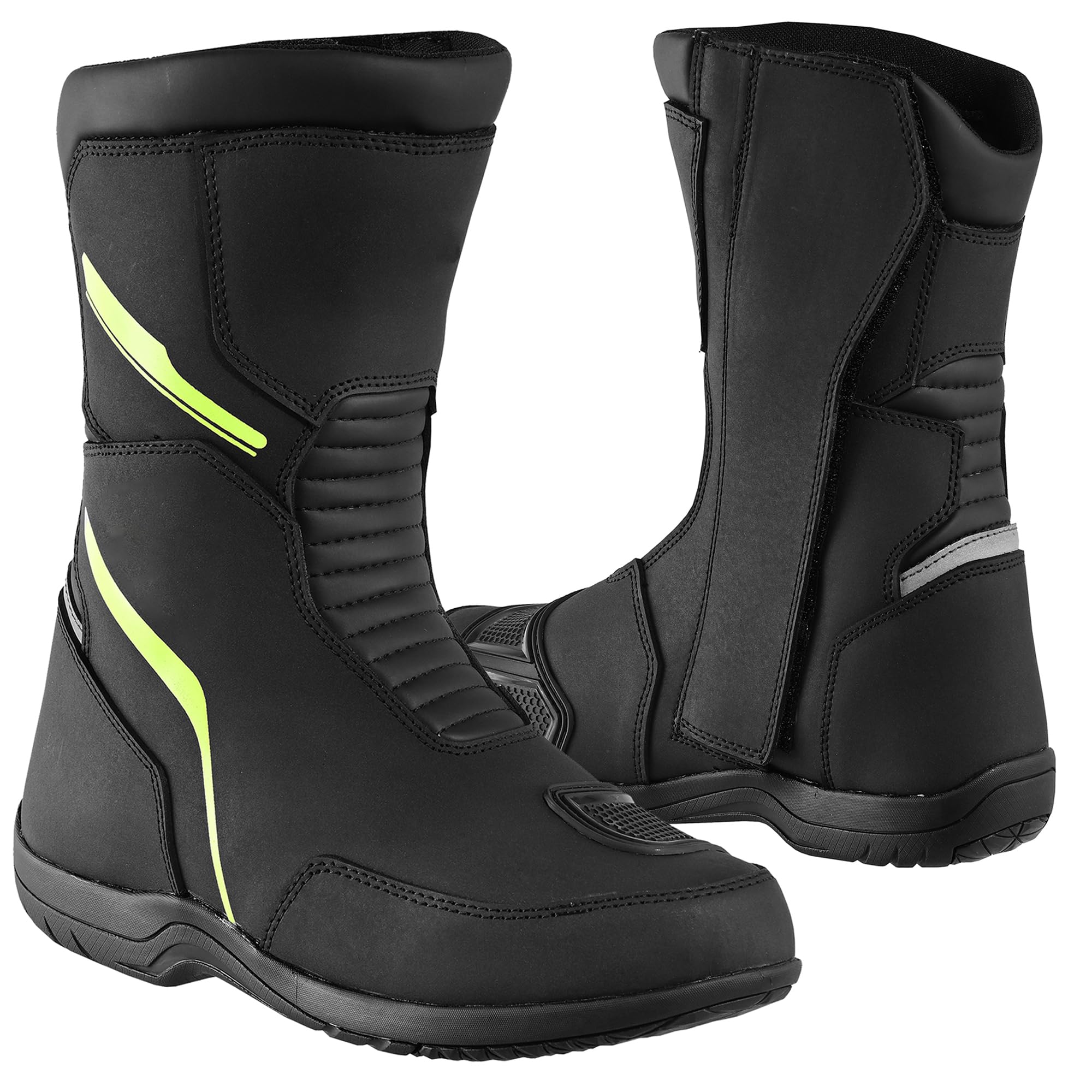 Motorradstiefel für Herren, wasserdicht, verstärkt und leicht, rutschfeste Gummisohle, Knöchel- und Fersenschutz, CE-reflektierende Details
