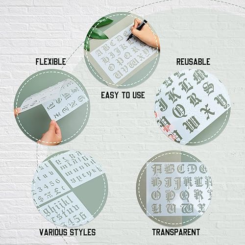 Miniatura 3 de 8 Pieces Lettering Stencils Calligraphy Letter Stencils Gothic Font Stencil Templates Alphabet Number Templates Plastic Number Drawing Painting