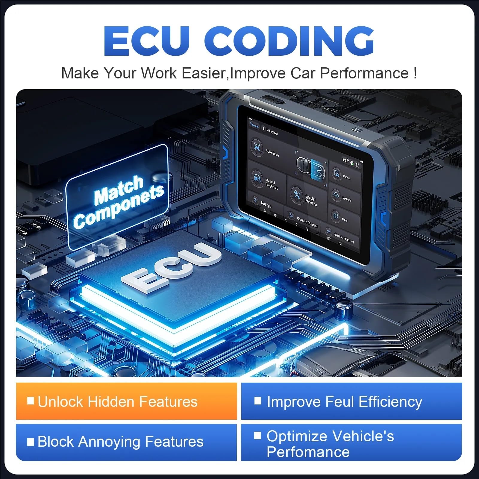 VD80BT LITE Bluetooth Automotive Scanner BT Wireless Car Diagnostic Tools OBD2 with ECU Coding FCA PMI DOIP