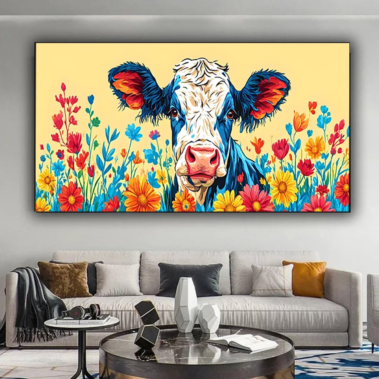 Malen nach Zahlen Kinder Tier Malen Nach Zahlen Erwachsene, Geschenke für Mädchen Junge Bastelset Set, Malen nach Zahlen Milchkuh | Malen nach Zahlen Ohne Rahmen, (60x120cm) Bastelset Erwachsene U-6