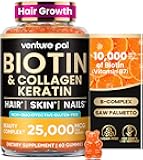 Venture Pal Biotin Gummies with Collagen & Keratin - Hair Growth Support Skin and Nail Strength Vitamins for Women & Men - Biotin 10000mcg | B-Complex | Saw Palmetto - Sugar Free, Non-GMO, 60ct