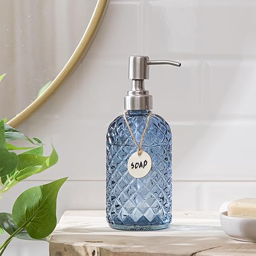 Miniatura 6 de HBlife Dispensador de jabón de 16 onzas con bomba de acero inoxidable 304, dispensador de jabón de baño de cocina con diseño de diamante,