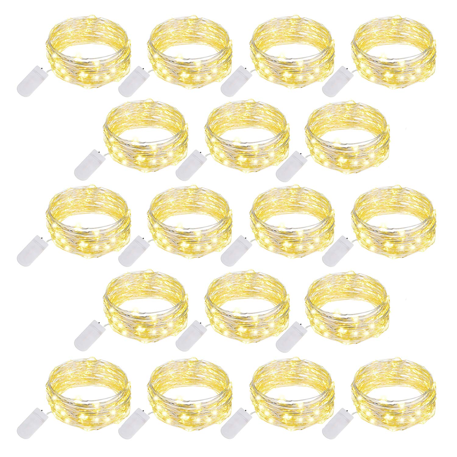 [18 Pack] Led Fairy Lights, 20LED 2M Mini Battery Operated String Lights Waterproof Waterproof Outdoor/Indoor Silver Coated Copper Wire Lights for Bedroom, Party, Wedding, Christmas