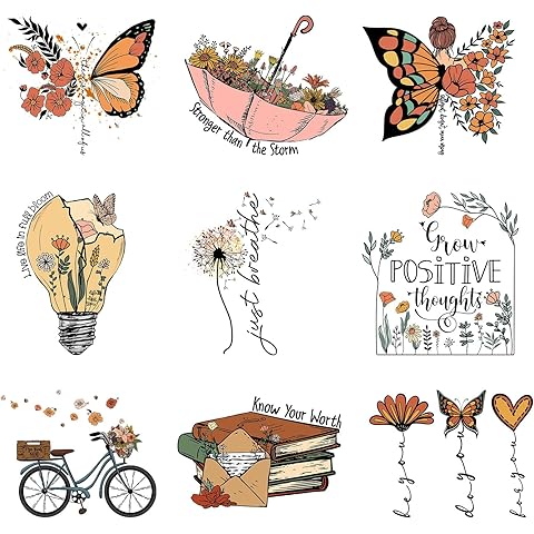 9pcs Flower Butterfly Iron On Patches Letters Applique On Clothes DIY A-Level Washable Female T-Shirt Heat Transfers