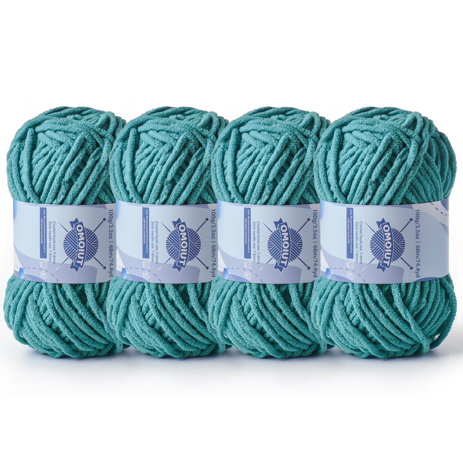 4 Pack Chunky Chenille Yarn for Crocheting, Baby Yarn for Crocheting Soft Blankets, Bulky Yarns for Crochet Amigurumi, 400g (297yds) Fluffy Velvet Yarns for Hand Knitting (4 Deep Cyan)