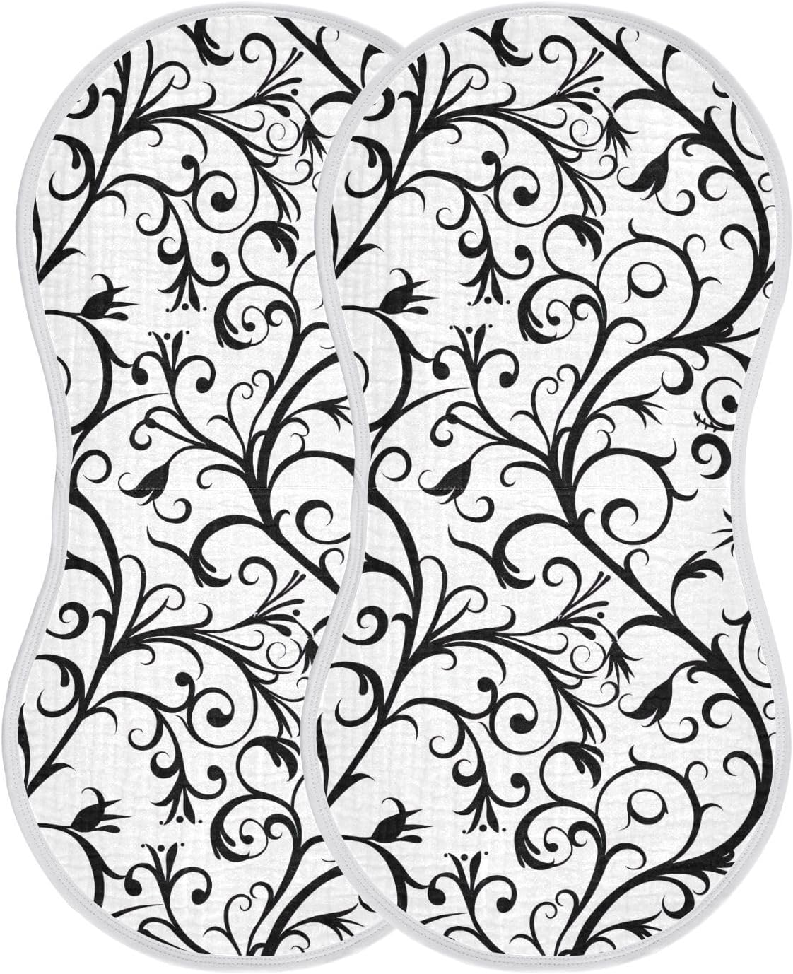 Black Mandala Muslin Baby Burp Cloths Feeding Cloths Face Towel Soft and Absorbent Bibs for Newborn Boys Girl- 4 Pack